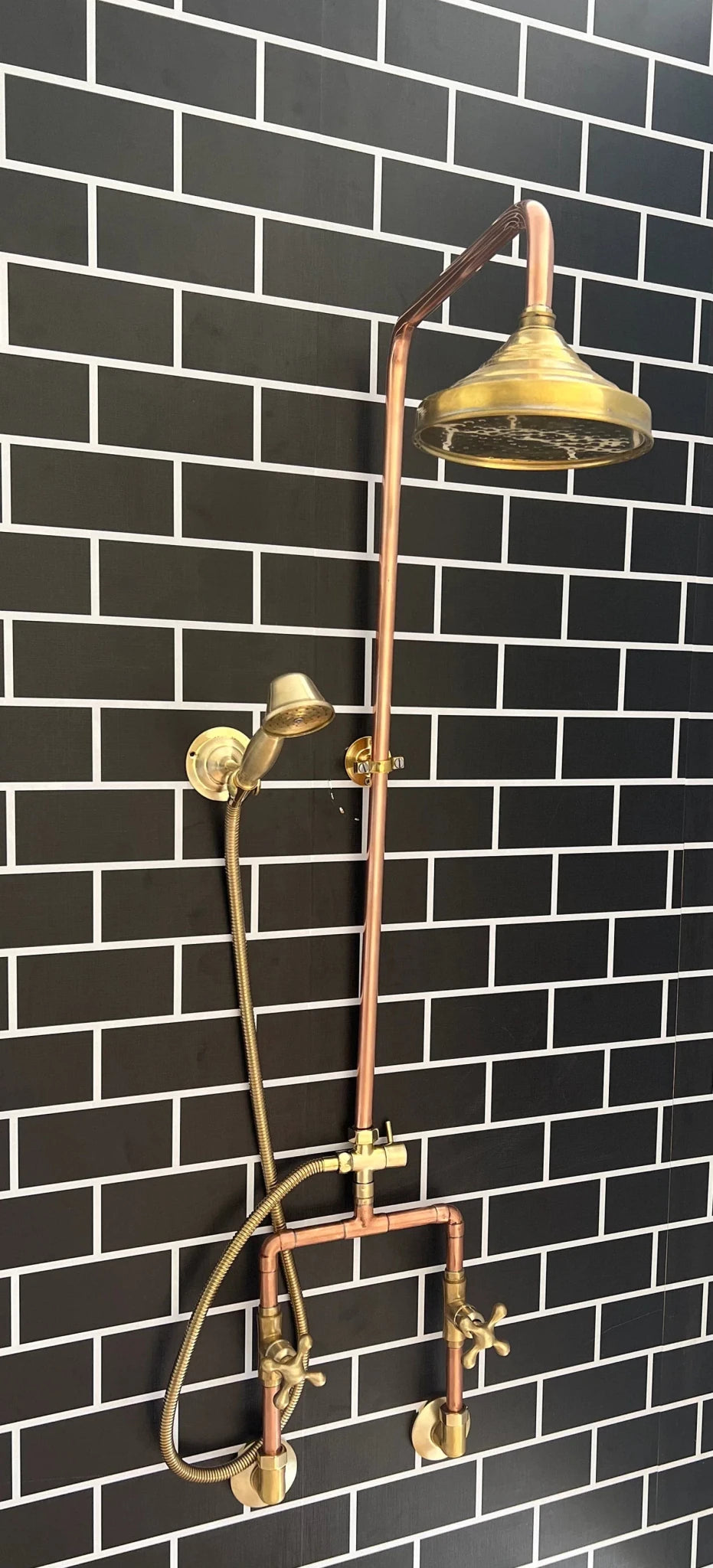 Copper Outdoor Shower ,Exposed Wall Mounted Copper Shower System ,Industrial design Shower - handcrafted luxury Shower Systems for kitchen and bathroom interiors by Brooklyn Brass