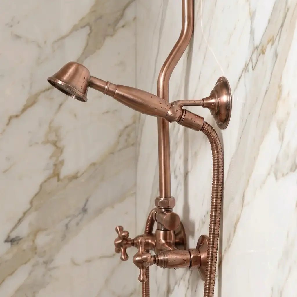 Copper Outdoor Shower System - Solid Copper Wall Mounted - handcrafted luxury Shower Systems for kitchen and bathroom interiors by Brooklyn Brass