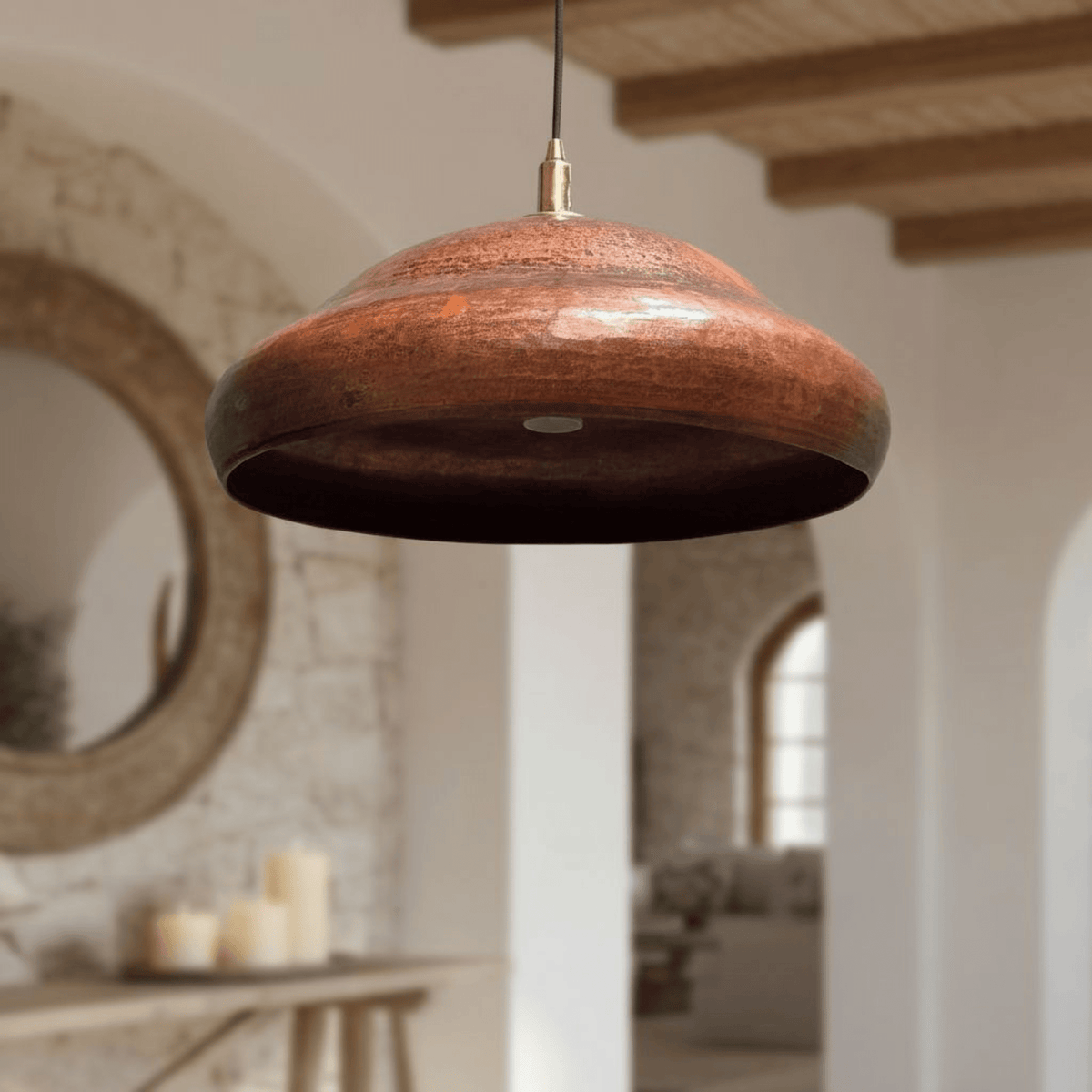 Copper Pendant Light – Rustic Dome Ceiling Fixture for Kitchen Island