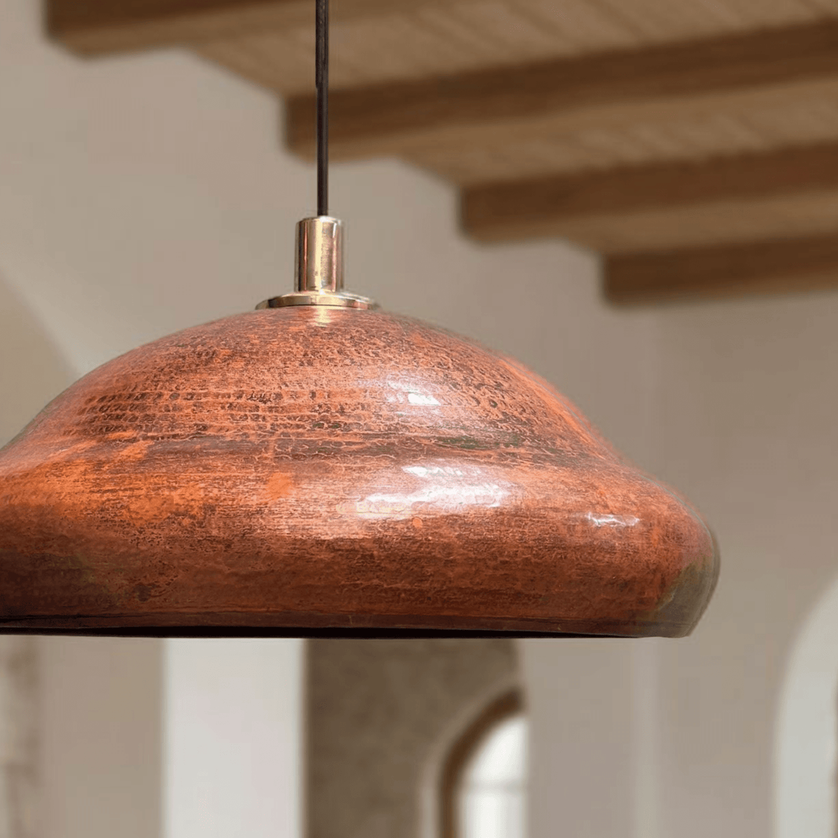 Copper Pendant Light – Rustic Dome Ceiling Fixture for Kitchen Island