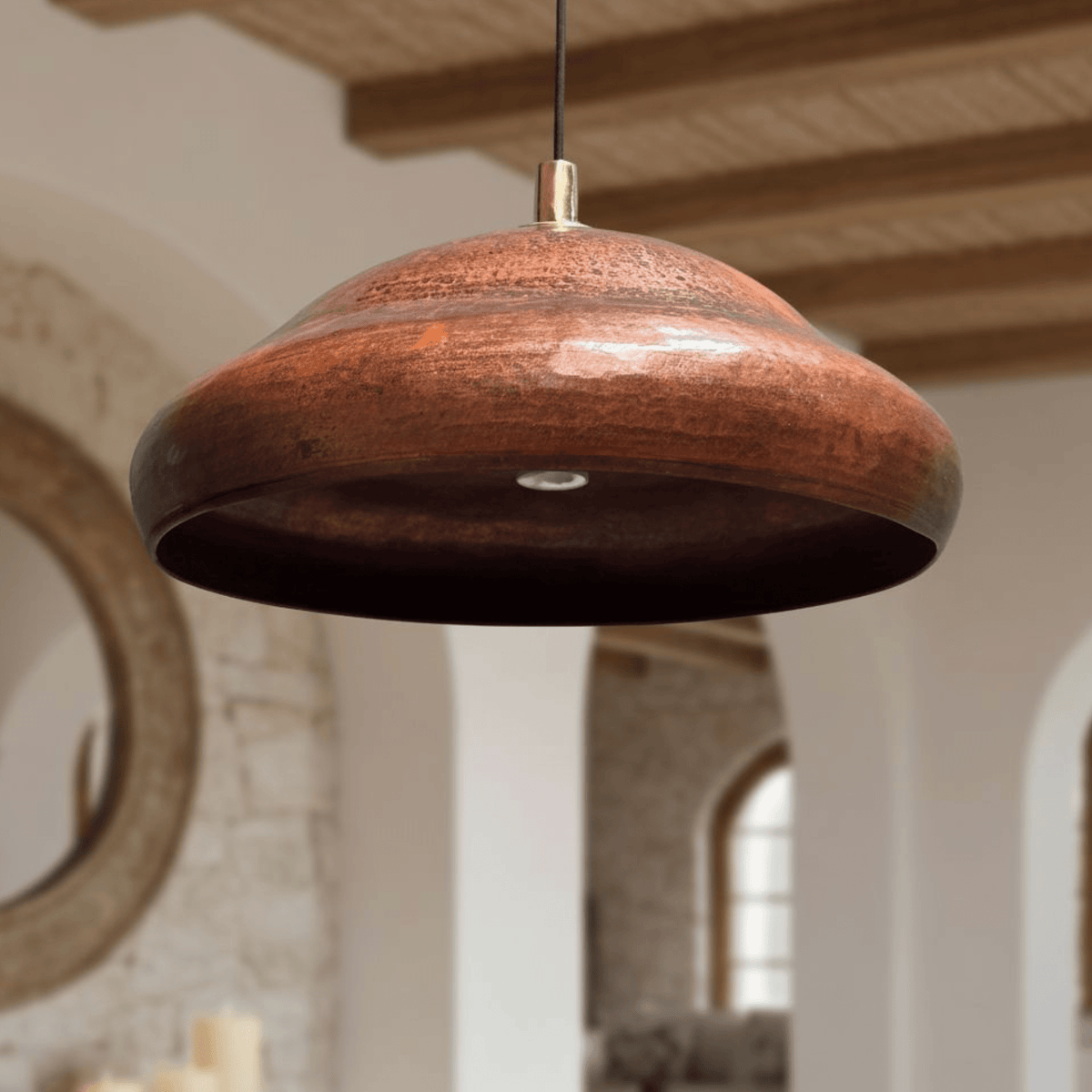 Copper Pendant Light – Rustic Dome Ceiling Fixture for Kitchen Island