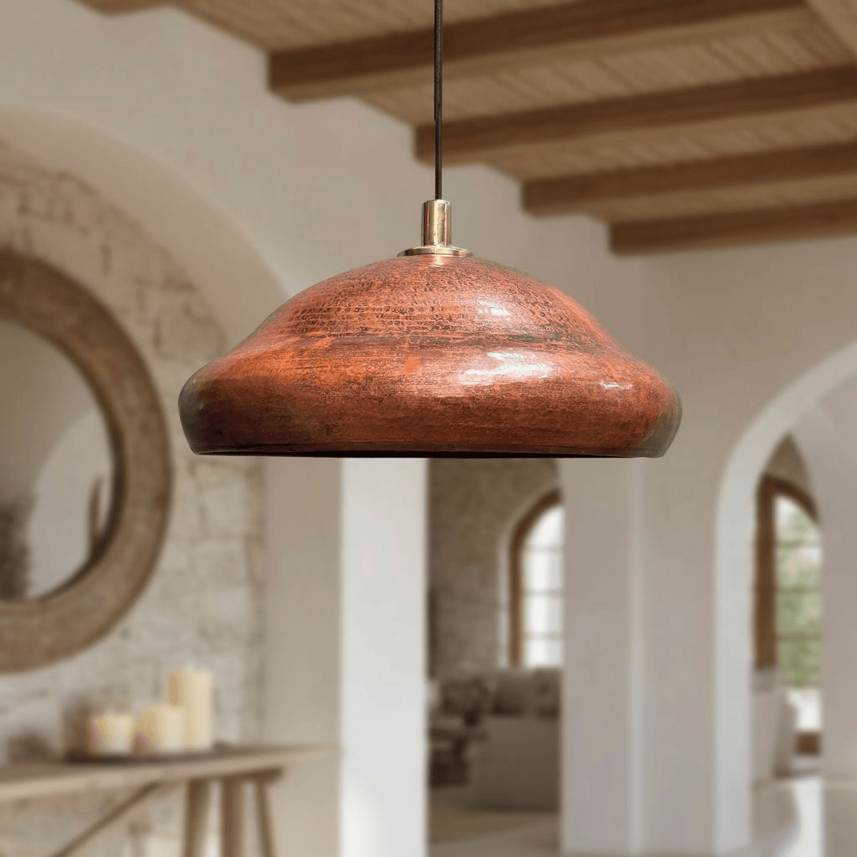 Copper Pendant Light – Rustic Dome Ceiling Fixture for Kitchen Island