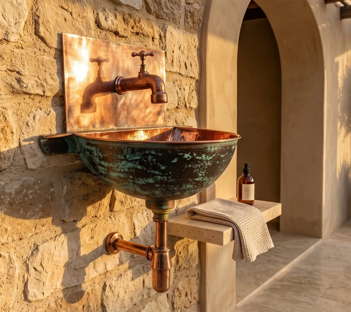 Copper Wall Mounted Bathroom Sink With Copper Mixer Faucet - handcrafted luxury Bathroom faucet for kitchen and bathroom interiors by Brooklyn Brass