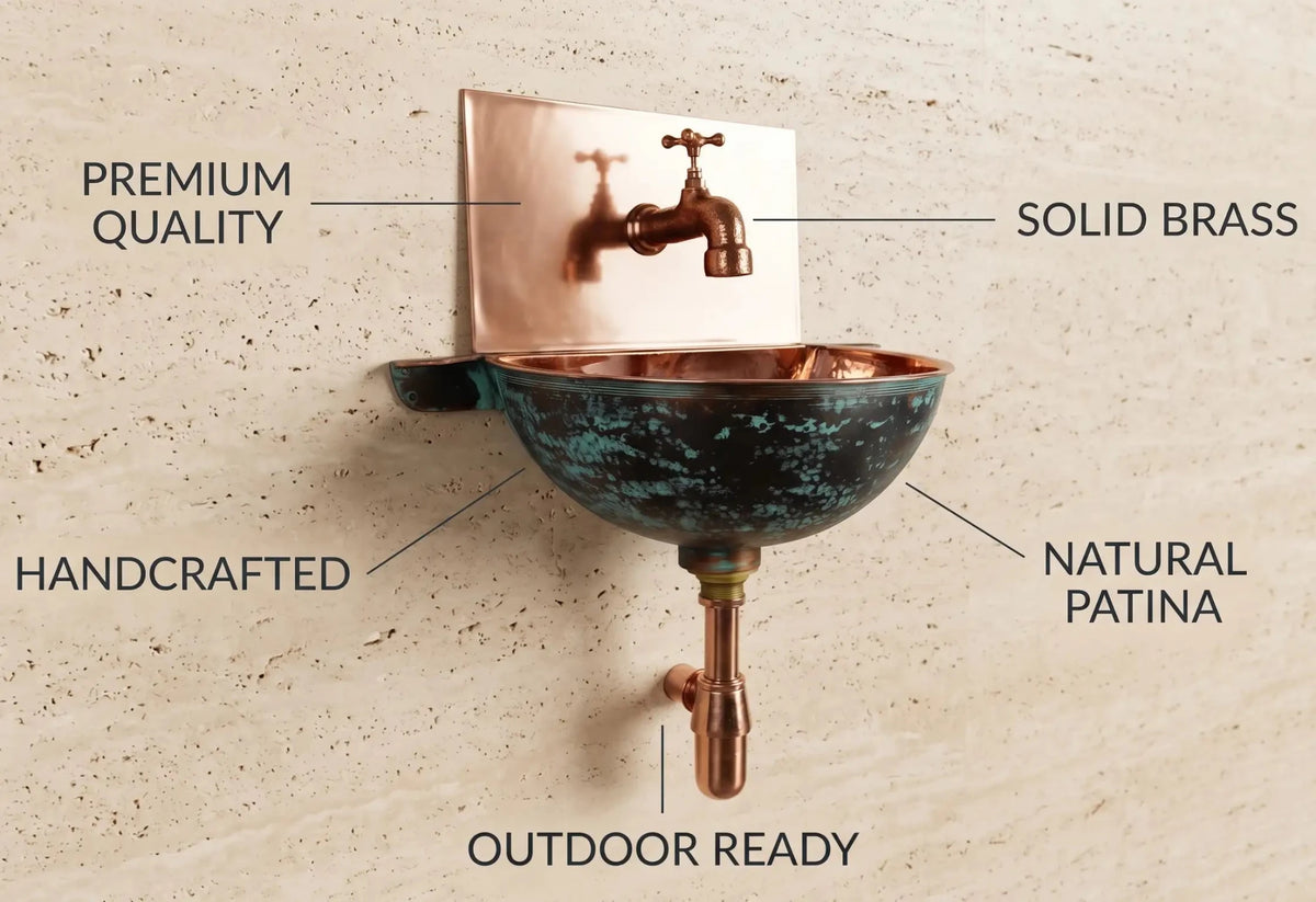 Copper Wall Mounted Bathroom Sink With Copper Mixer Faucet - handcrafted luxury Bathroom faucet for kitchen and bathroom interiors by Brooklyn Brass