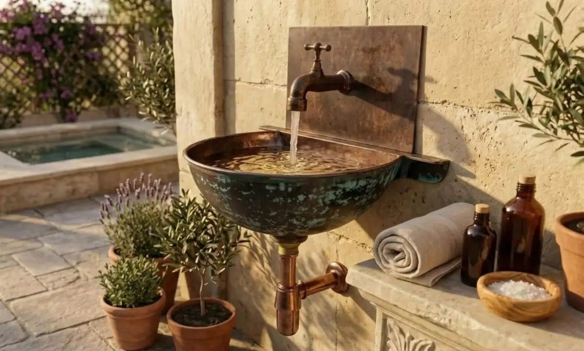 Copper Wall Mounted Bathroom Sink With Copper Mixer Faucet - handcrafted luxury Bathroom Sinks for kitchen and bathroom interiors by Brooklyn Brass