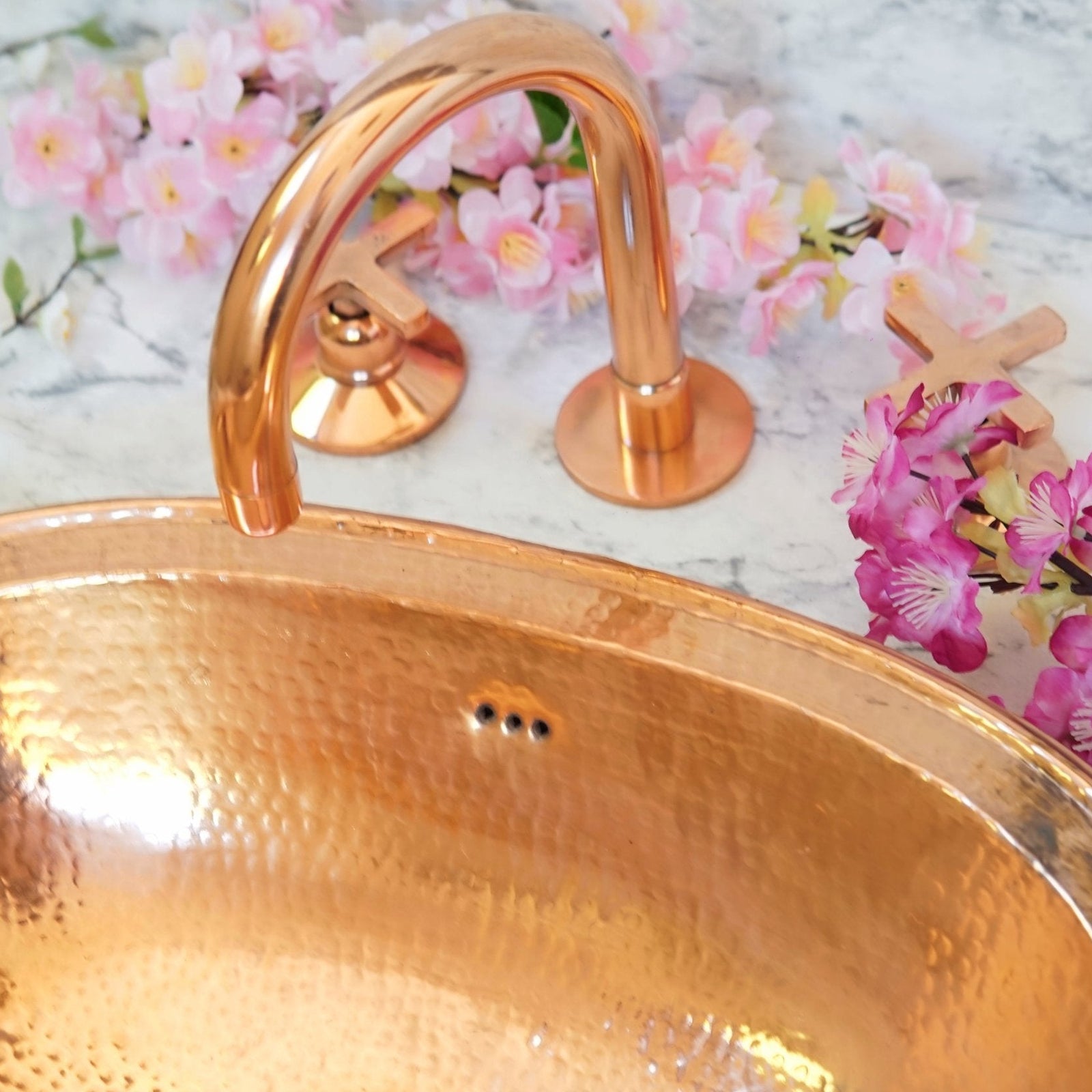 Copper Widespread 3 holes Deck mounted Faucet - Vanity Sink Bathroom Tap - handcrafted luxury Bathroom Faucets for kitchen and bathroom interiors by Brooklyn Brass
