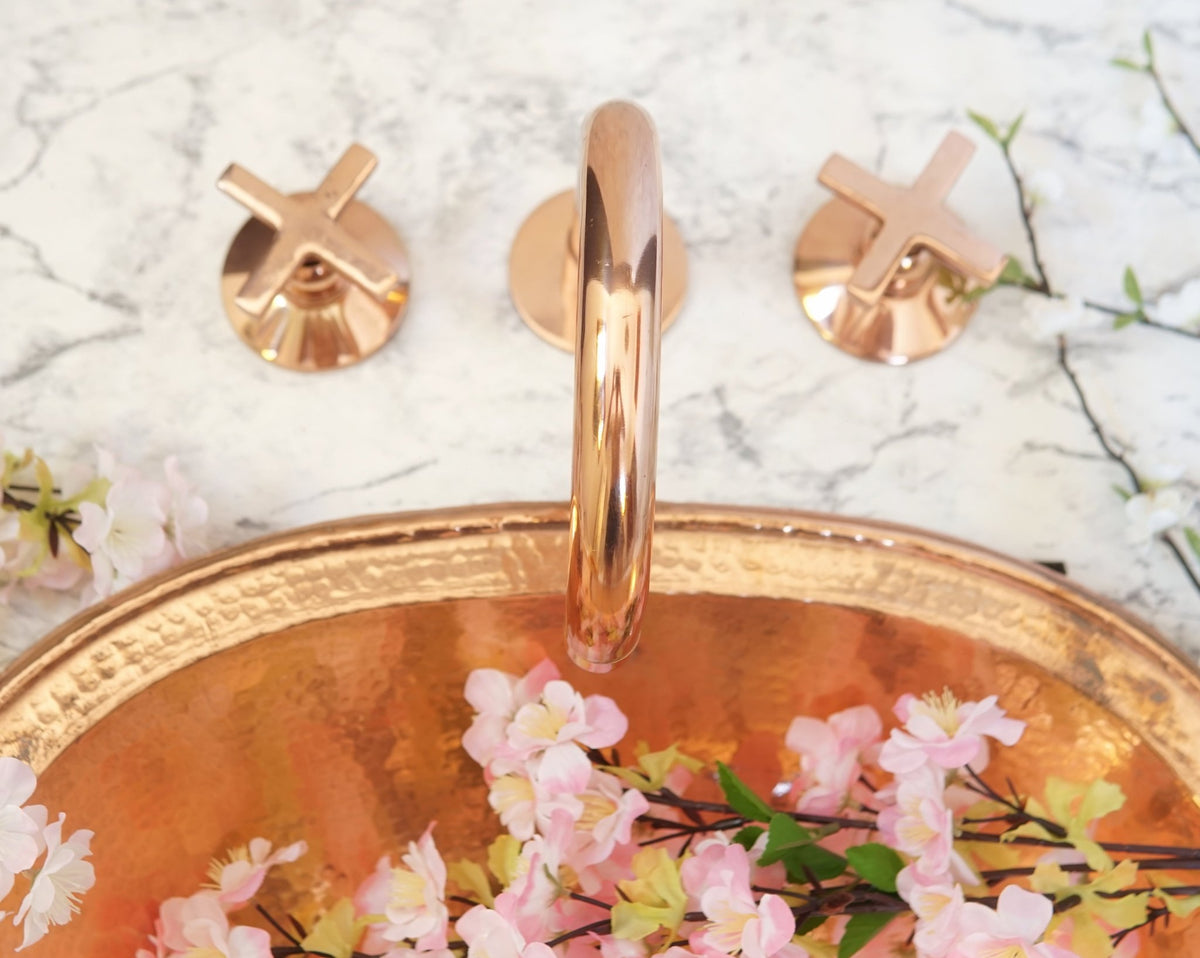 Copper Widespread 3 holes Deck mounted Faucet - Vanity Sink Bathroom Tap - handcrafted luxury Bathroom Faucets for kitchen and bathroom interiors by Brooklyn Brass