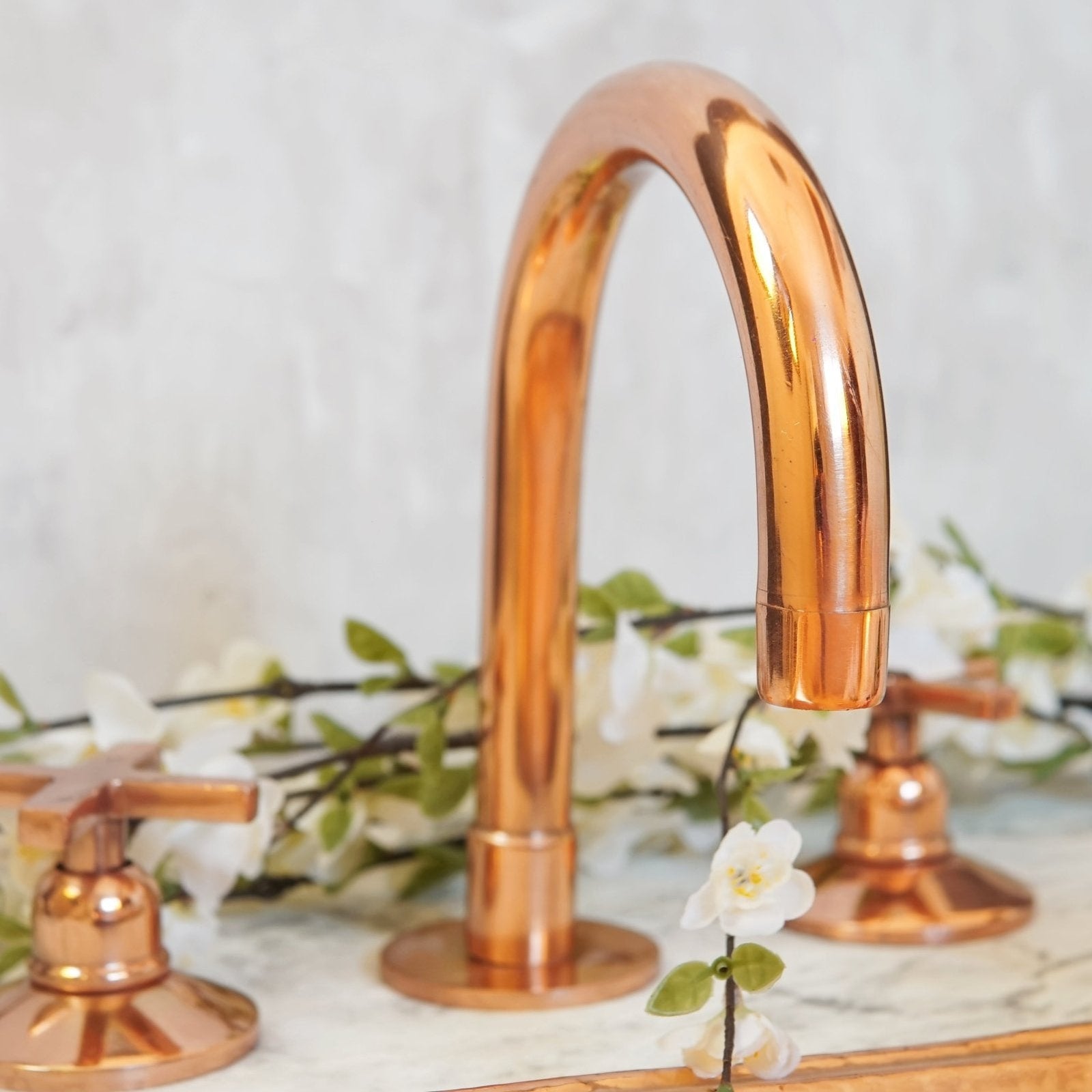 Copper Widespread 3 holes Deck mounted Faucet - Vanity Sink Bathroom Tap - handcrafted luxury Bathroom Faucets for kitchen and bathroom interiors by Brooklyn Brass