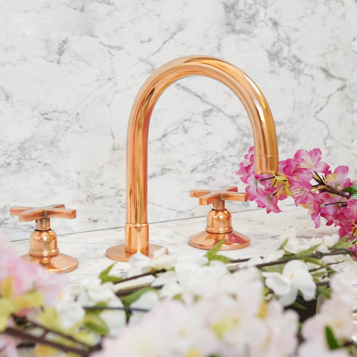 Copper Widespread 3 holes Deck mounted Faucet - Vanity Sink Bathroom Tap - handcrafted luxury Bathroom Faucets for kitchen and bathroom interiors by Brooklyn Brass
