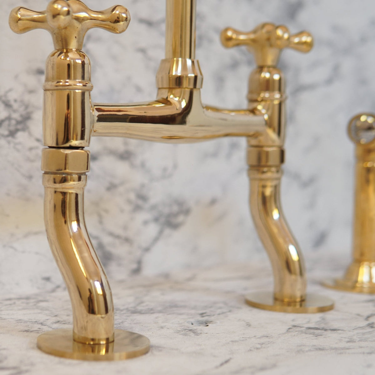 Curved Legs Brass Bridge Faucet, Kitchen Tap - handcrafted luxury Kitchen Faucets for kitchen and bathroom interiors by Brooklyn Brass
