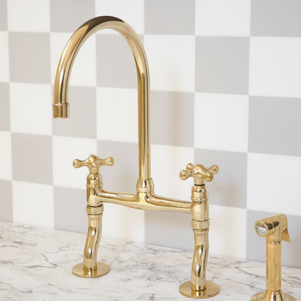 Curved Legs Brass Bridge Faucet, Kitchen Tap - handcrafted luxury Kitchen Faucets for kitchen and bathroom interiors by Brooklyn Brass