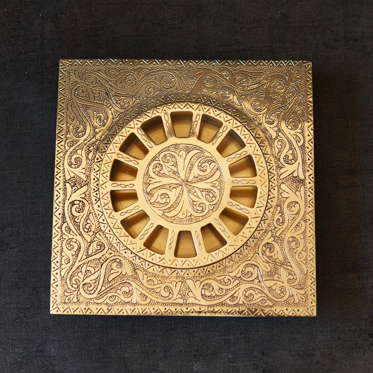 Engraved Brass Square Bathroom Floor Drain - handcrafted luxury Hardware and Drains for kitchen and bathroom interiors by Brooklyn Brass