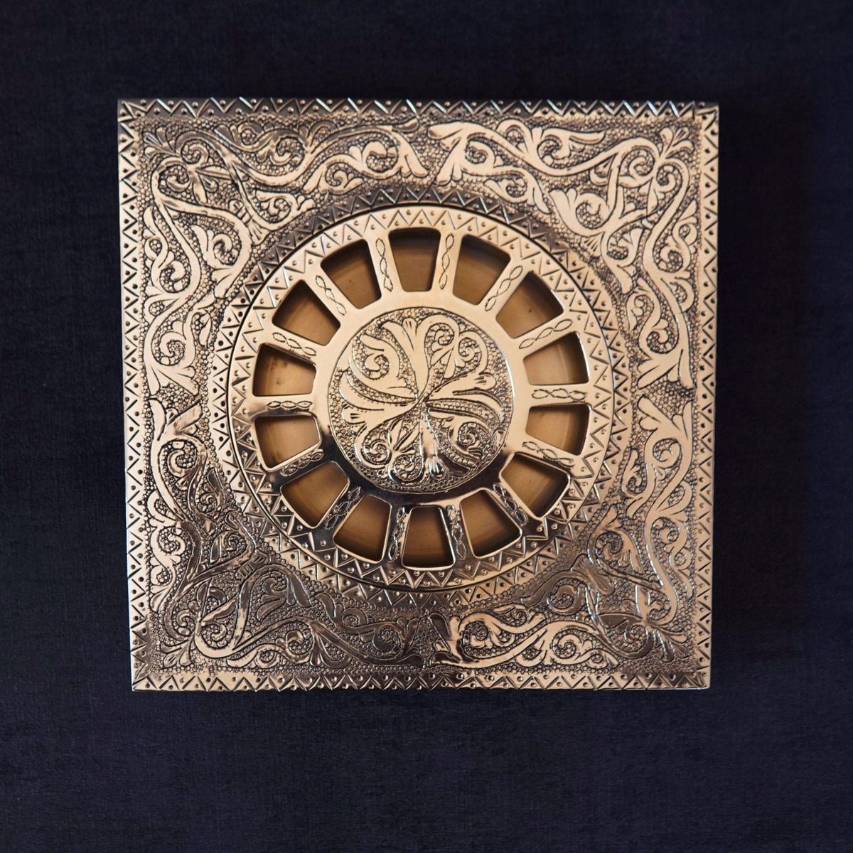 Engraved Brass Square Bathroom Floor Drain - handcrafted luxury Hardware and Drains for kitchen and bathroom interiors by Brooklyn Brass