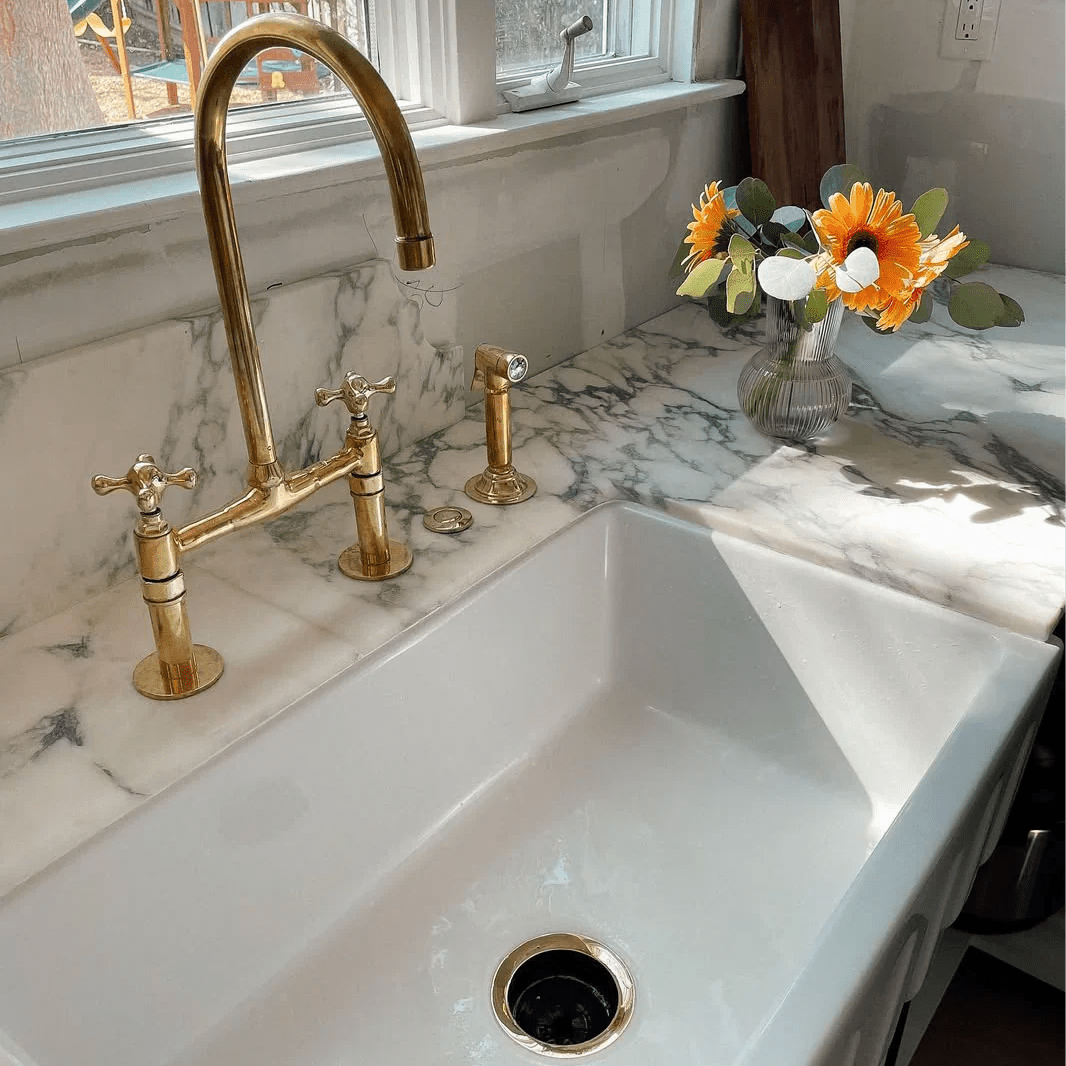 Garbage Disposal, Unlacquered Brass, Flange Kitchen Sink flange kit 3 1/2 standard sink Drain Hole - handcrafted luxury Hardware and Drains for kitchen and bathroom interiors by Brooklyn Brass