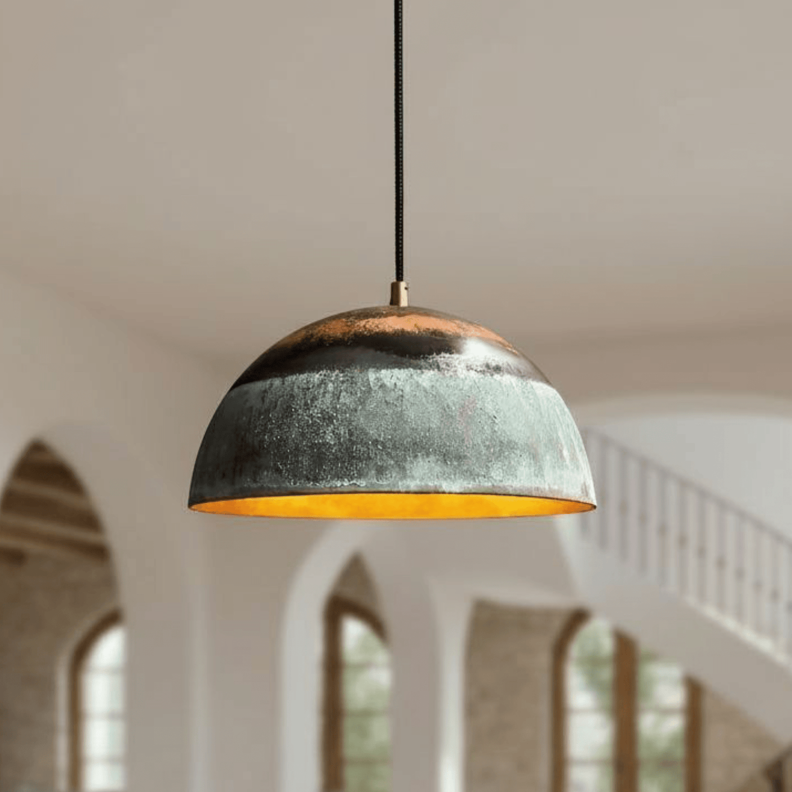 Green Patina Copper Dome Pendant – Oxidized Ceiling Light for Farmhouse - handcrafted luxury for kitchen and bathroom interiors by Brooklyn Brass