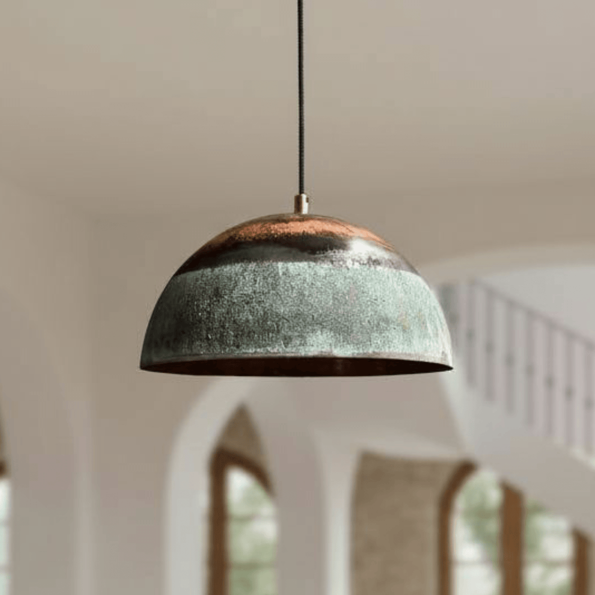 Green Patina Copper Dome Pendant – Oxidized Ceiling Light for Farmhouse - handcrafted luxury for kitchen and bathroom interiors by Brooklyn Brass