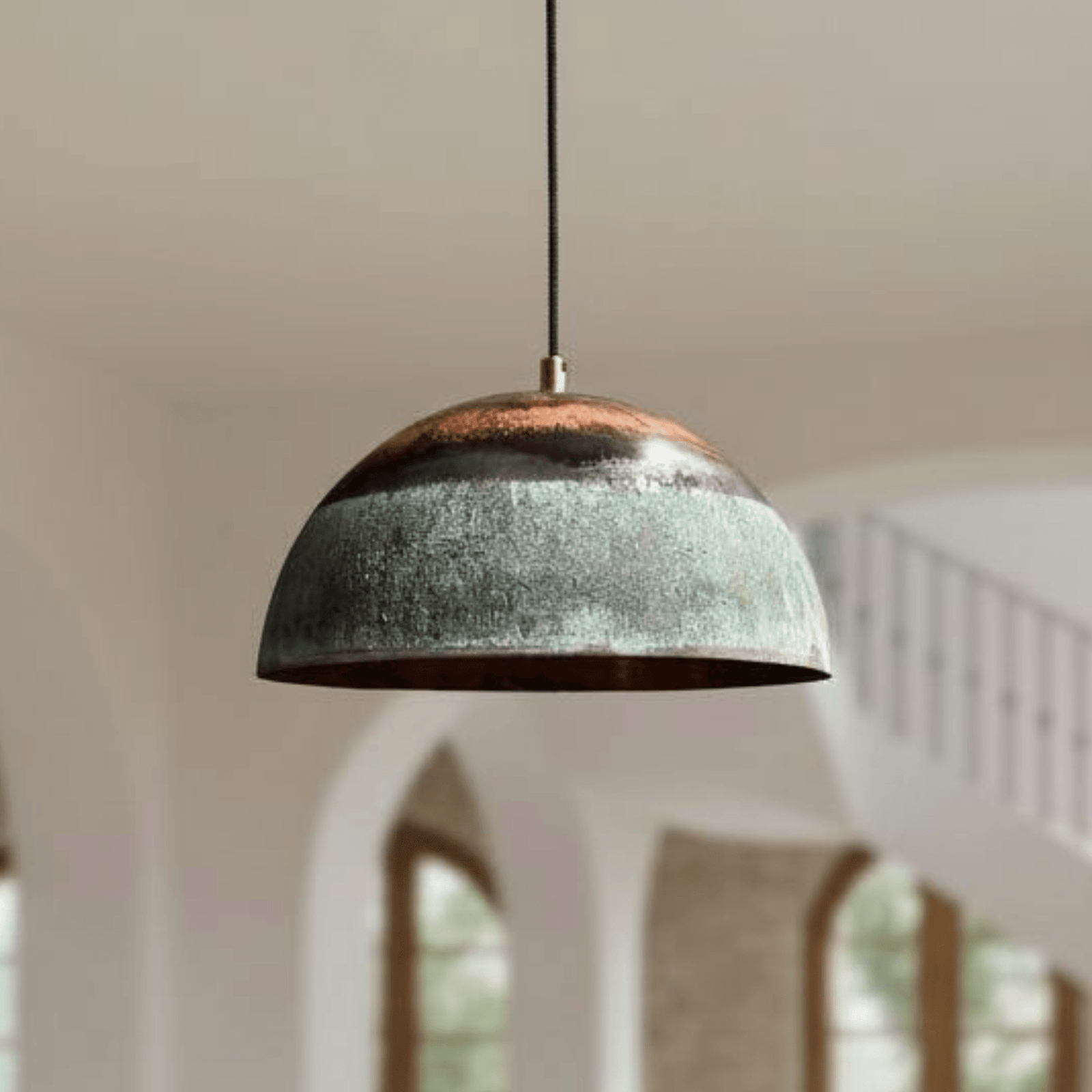 Green Patina Copper Dome Pendant – Oxidized Ceiling Light for Farmhouse - handcrafted luxury for kitchen and bathroom interiors by Brooklyn Brass