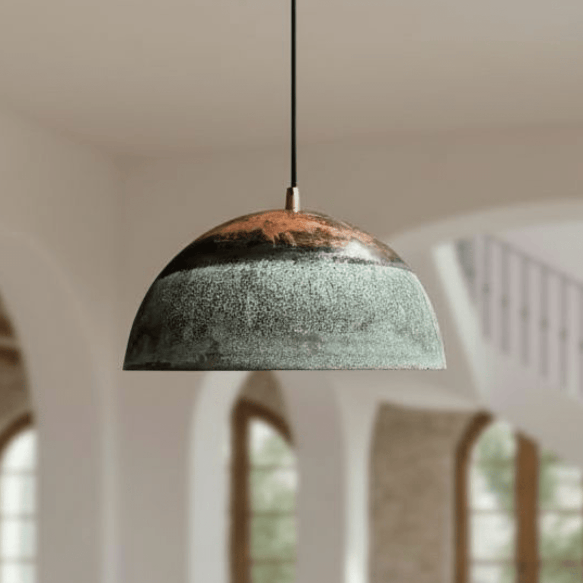 Green Patina Copper Dome Pendant – Oxidized Ceiling Light for Farmhouse - handcrafted luxury for kitchen and bathroom interiors by Brooklyn Brass
