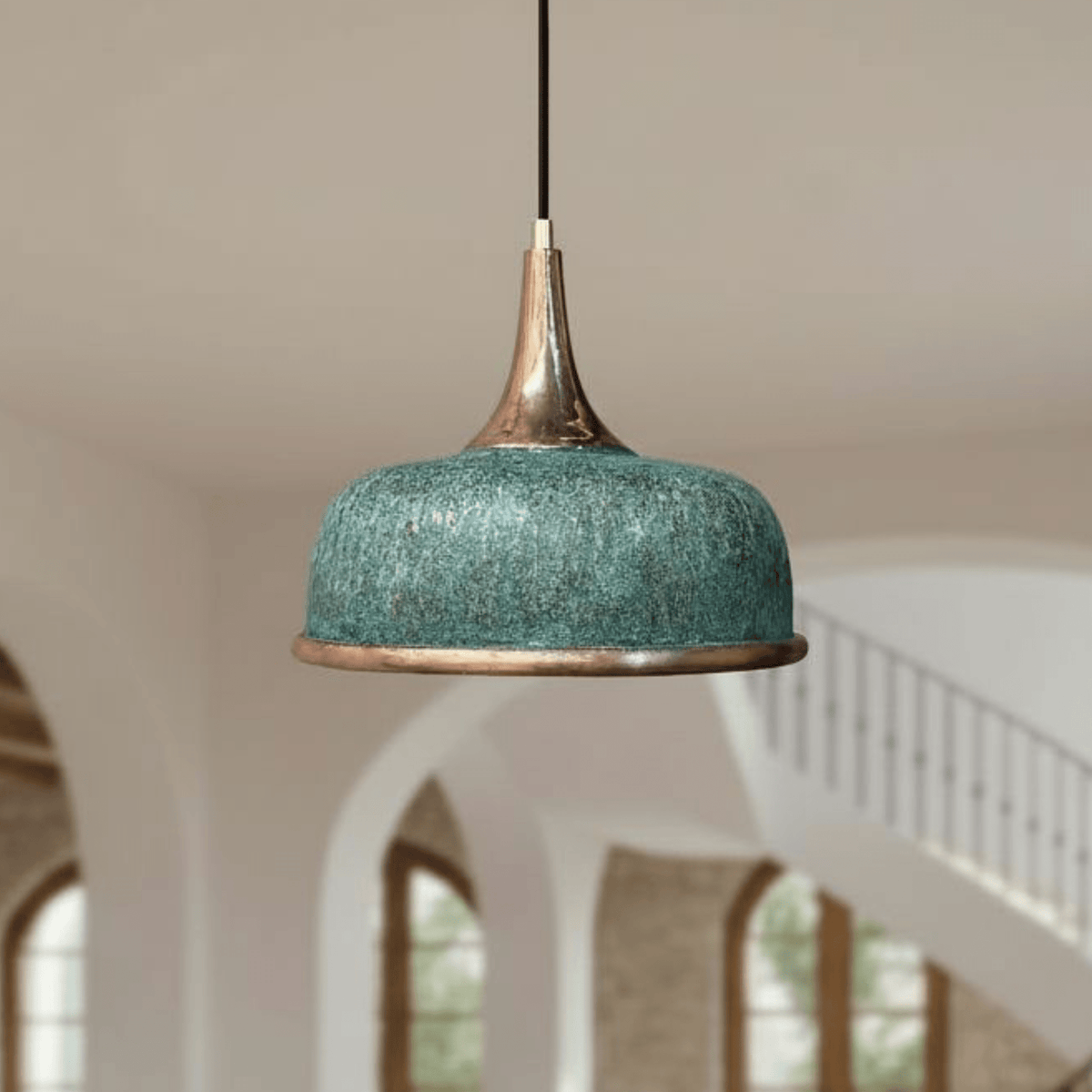 Green Patina Copper Dome Pendant – Oxidized Ceiling Light for Farmhouse - handcrafted luxury for kitchen and bathroom interiors by Brooklyn Brass