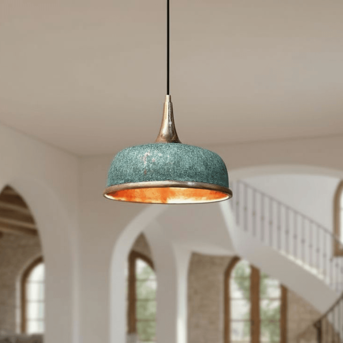 Green Patina Copper Dome Pendant – Oxidized Ceiling Light for Farmhouse - handcrafted luxury for kitchen and bathroom interiors by Brooklyn Brass
