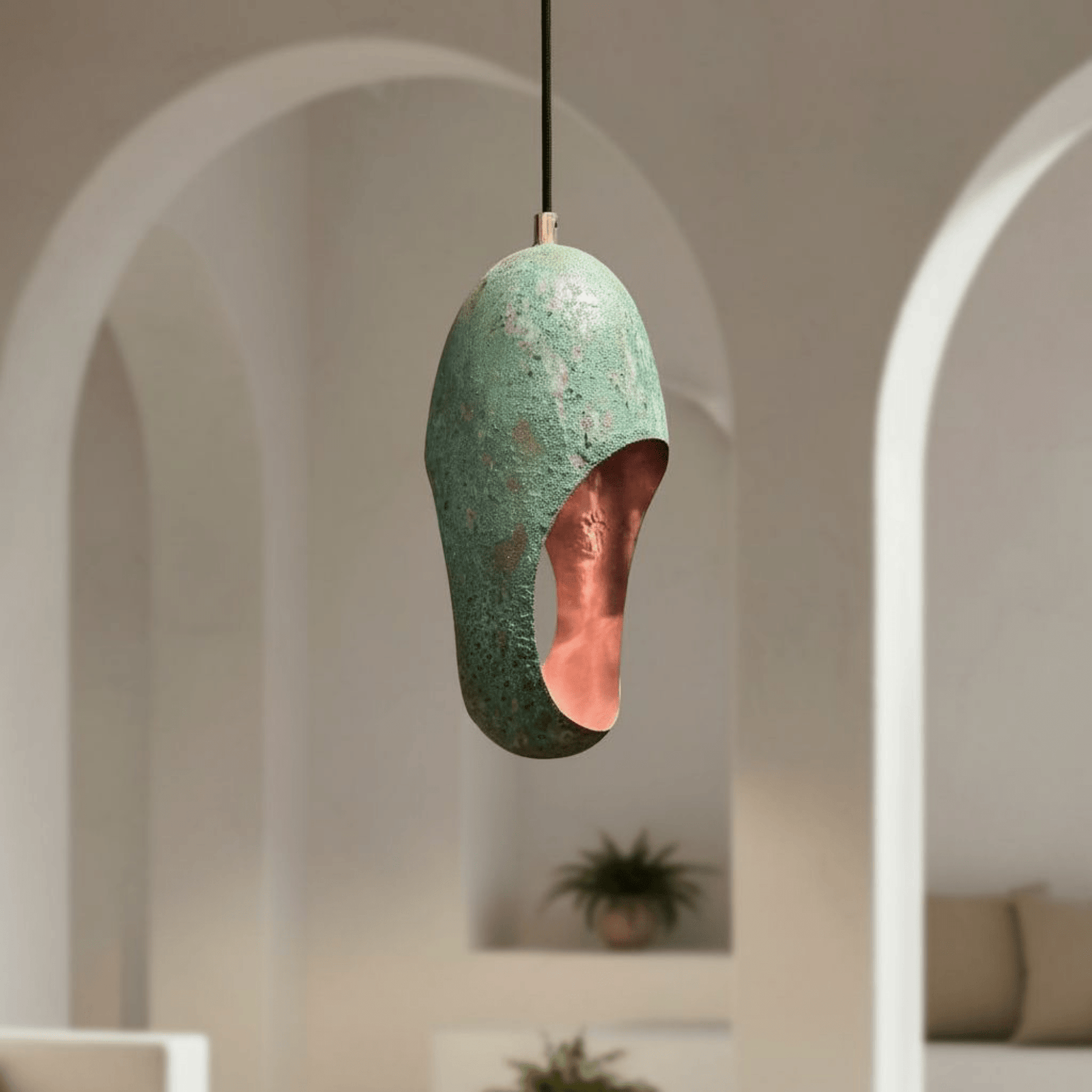 Green Patina Copper Pendant – Cutout Dome Ceiling Light for Rustic Decor - handcrafted luxury for kitchen and bathroom interiors by Brooklyn Brass
