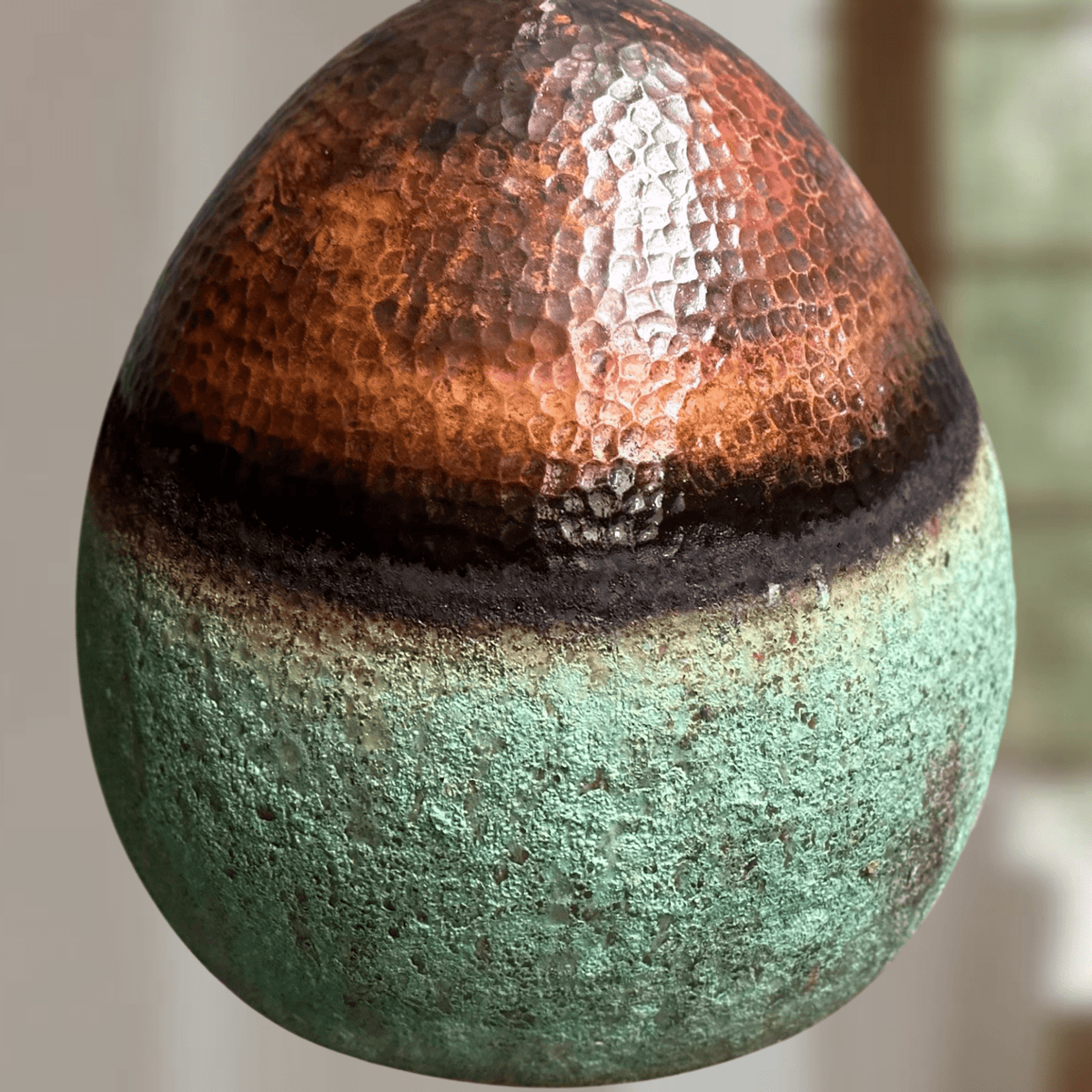 Green Patina Copper Pendant – Oval Cutout Ceiling Light for Rustic Decor - handcrafted luxury for kitchen and bathroom interiors by Brooklyn Brass