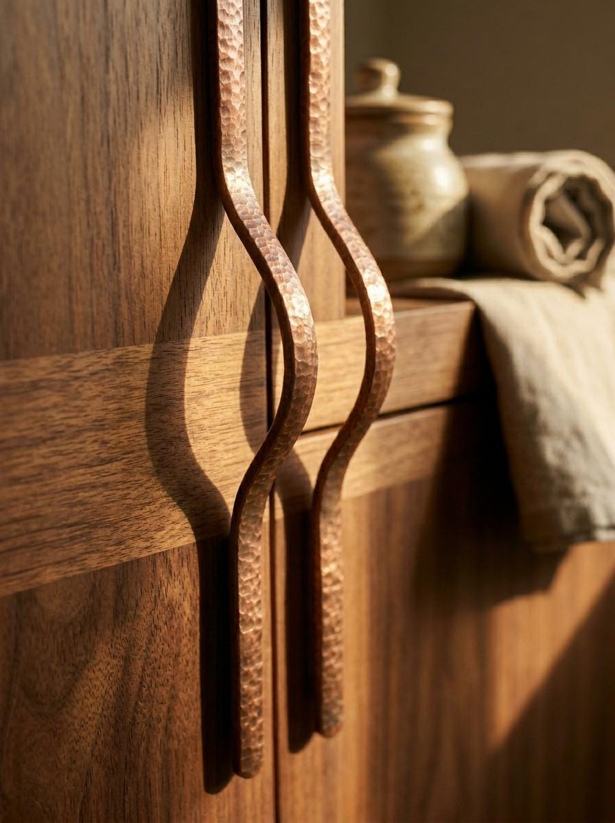 Hammered Copper Cabinet Handles – Organic Modern Drawer Pulls, Curved Wardrobe Hardware - handcrafted luxury for kitchen and bathroom interiors by Brooklyn Brass
