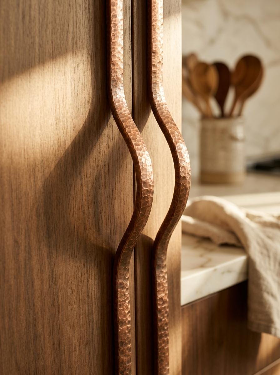 Hammered Copper Cabinet Handles – Organic Modern Drawer Pulls, Curved Wardrobe Hardware - handcrafted luxury for kitchen and bathroom interiors by Brooklyn Brass