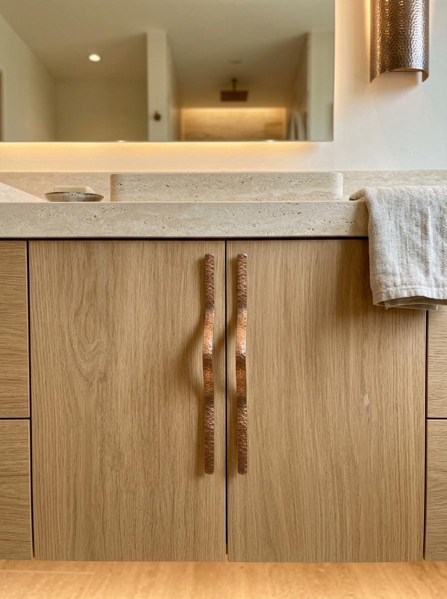 Hammered Copper Cabinet Handles – Organic Modern Drawer Pulls, Curved Wardrobe Hardware - handcrafted luxury for kitchen and bathroom interiors by Brooklyn Brass