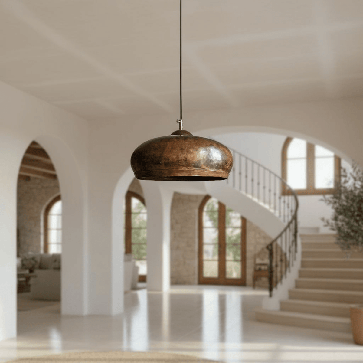 Hammered Copper Dome Pendant – Oxidized Rustic Ceiling Light for Kitchens - handcrafted luxury for kitchen and bathroom interiors by Brooklyn Brass
