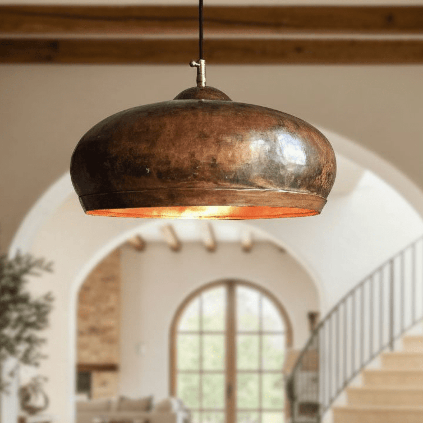 Hammered Copper Dome Pendant – Oxidized Rustic Ceiling Light for Kitchens - handcrafted luxury for kitchen and bathroom interiors by Brooklyn Brass