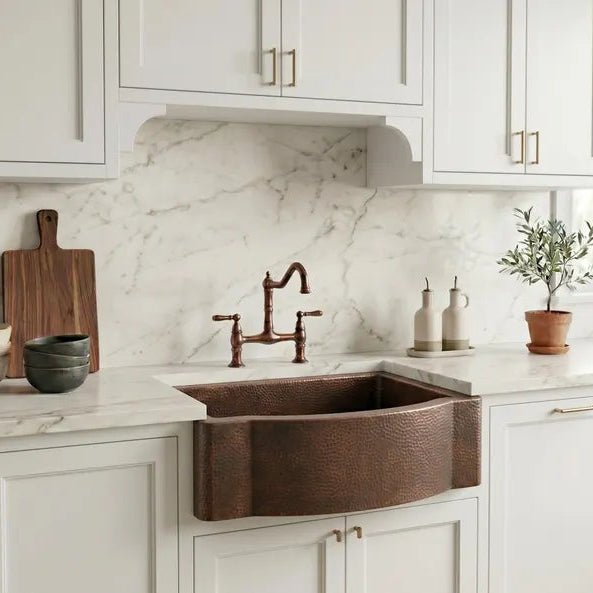 Hammered Copper Farmhouse Sink – Single Basin, Apron Front, Moroccan Artisan Kitchen Sink - handcrafted luxury kitchen sink for kitchen and bathroom interiors by Brooklyn Brass