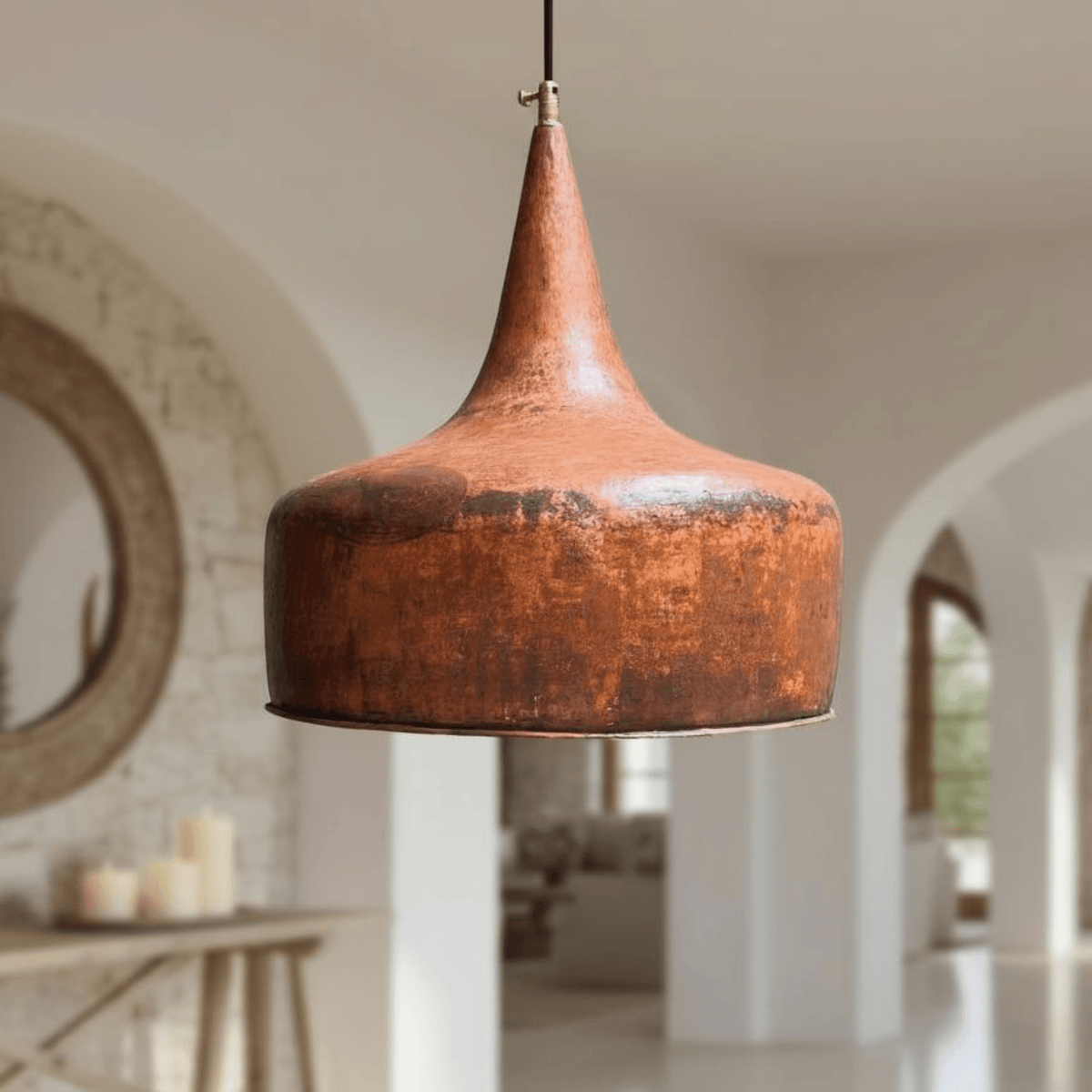Hammered Copper Flared Dome Pendant – Rustic Ceiling Light - handcrafted luxury for kitchen and bathroom interiors by Brooklyn Brass