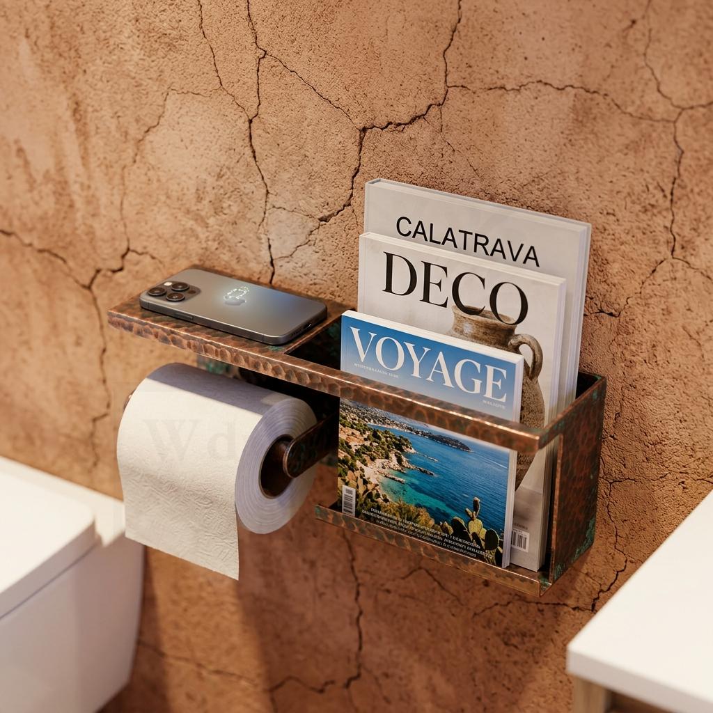 Hammered Copper Toilet Paper Holder Shelf – Wall Mounted Bathroom Storage - handcrafted luxury for kitchen and bathroom interiors by Brooklyn Brass