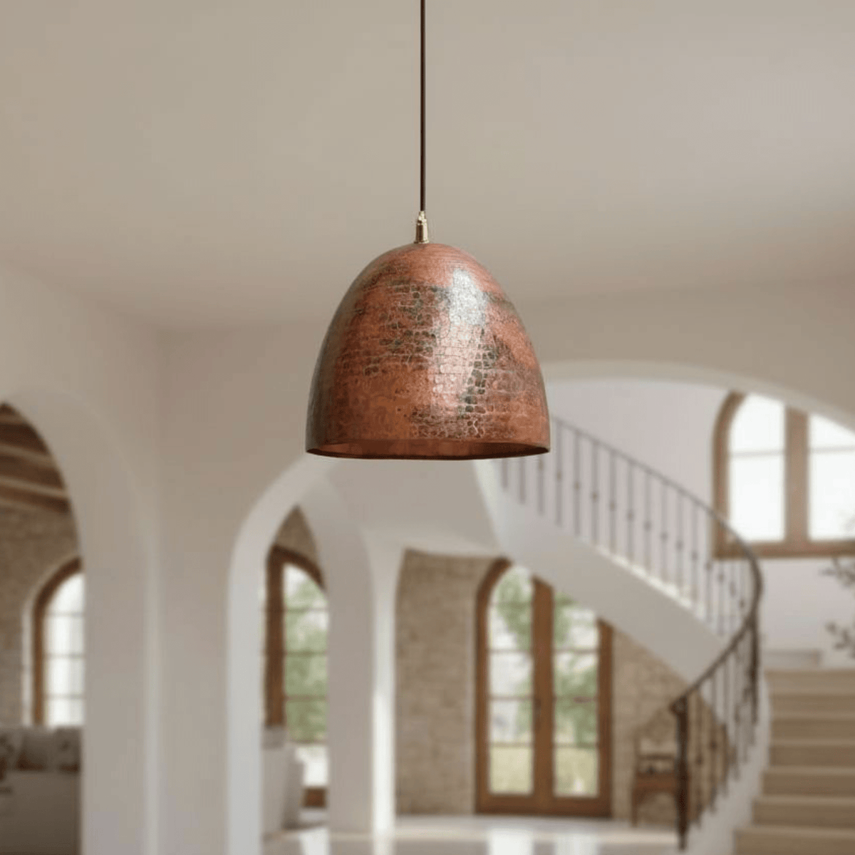 Hammered Rustic Copper Pendant – Dome Ceiling Light for Farmhouse Kitchens - handcrafted luxury for kitchen and bathroom interiors by Brooklyn Brass
