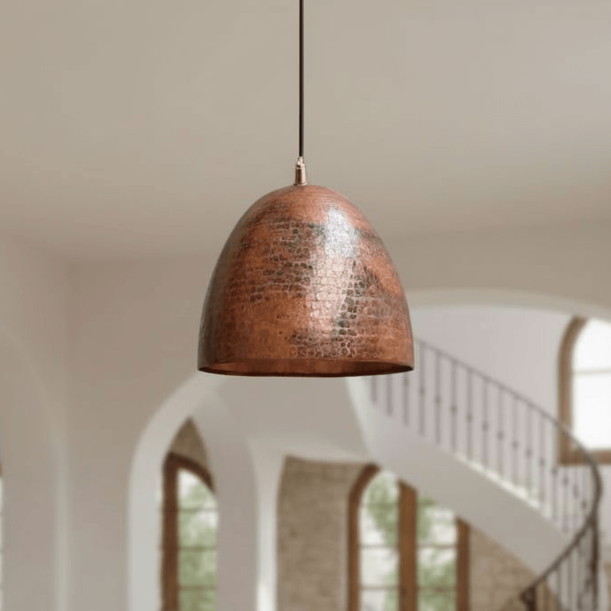 Hammered Rustic Copper Pendant – Dome Ceiling Light for Farmhouse Kitchens - handcrafted luxury for kitchen and bathroom interiors by Brooklyn Brass