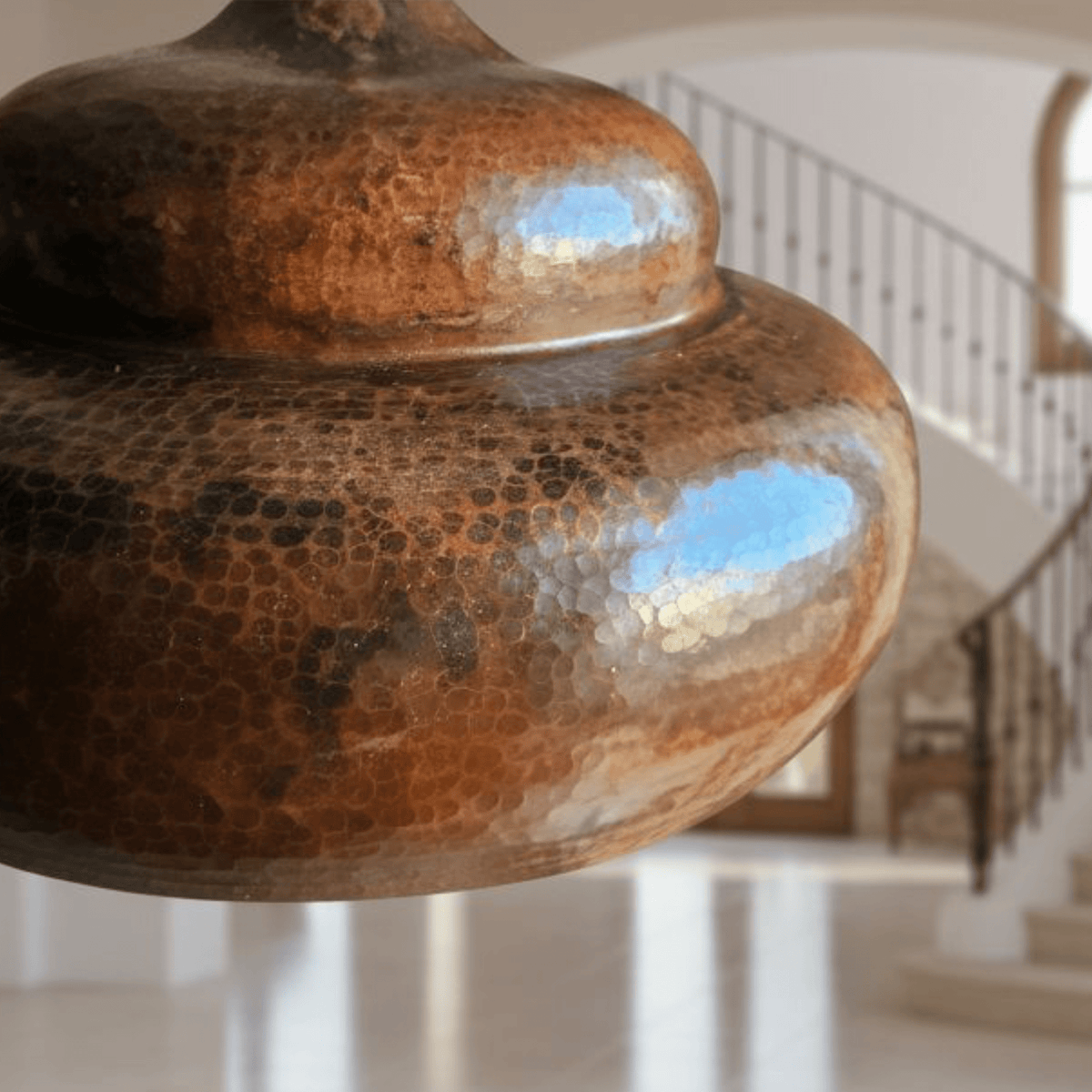 Hammered Solid Copper Pendant – Rustic Dome Ceiling Light for Farmhouse - handcrafted luxury for kitchen and bathroom interiors by Brooklyn Brass