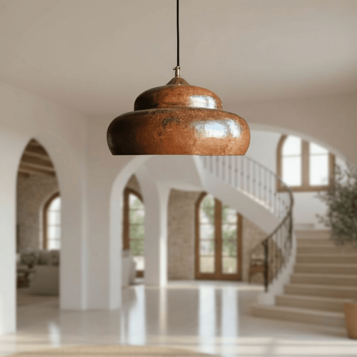 Hammered Solid Copper Pendant – Rustic Dome Ceiling Light for Farmhouse - handcrafted luxury for kitchen and bathroom interiors by Brooklyn Brass