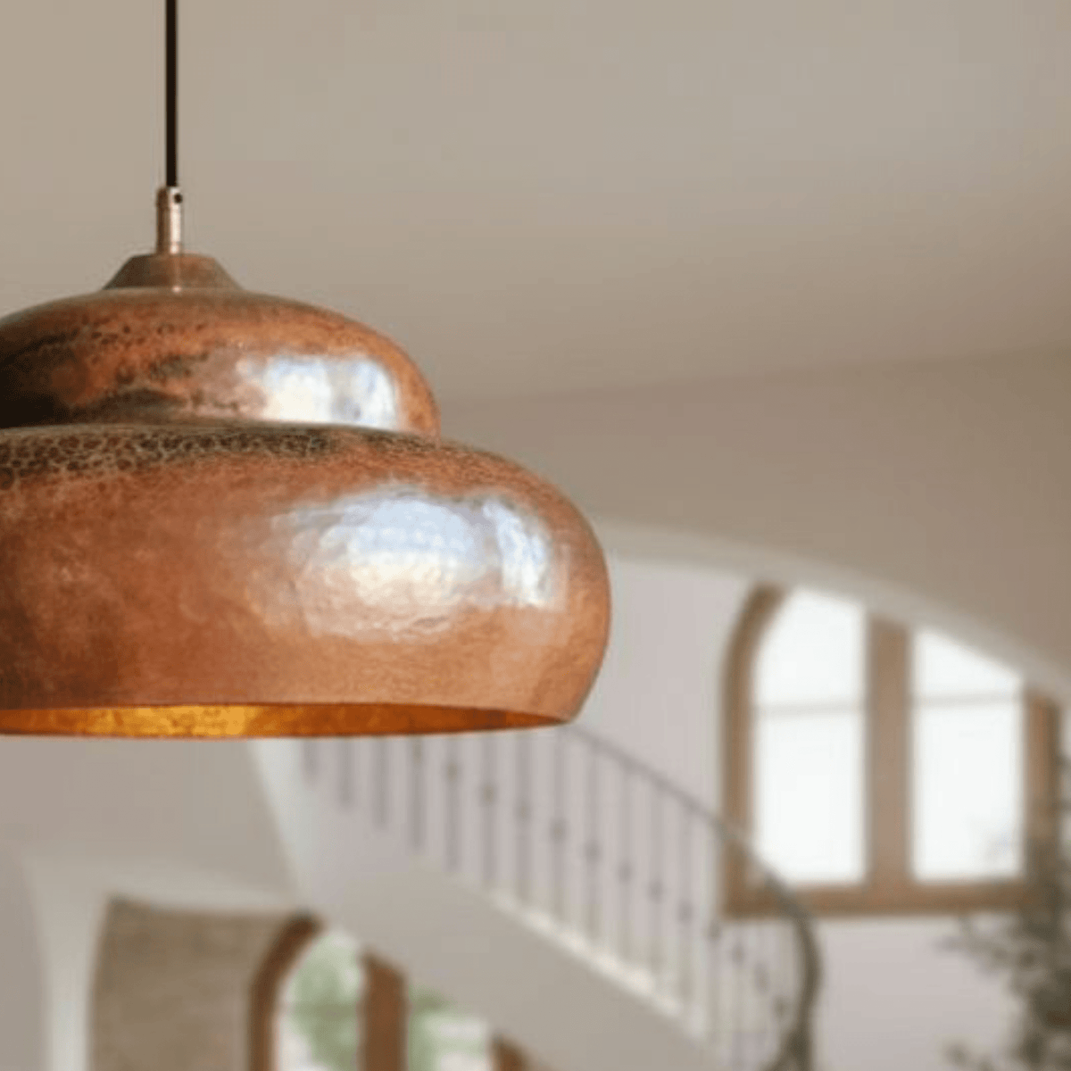 Hammered Solid Copper Pendant – Rustic Dome Ceiling Light for Farmhouse - handcrafted luxury for kitchen and bathroom interiors by Brooklyn Brass