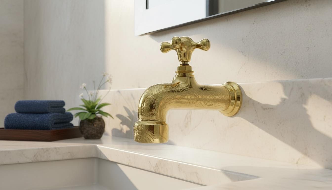 Hand - Engraved Gold - Plated Brass Wall Faucet, Moroccan Artisan Bathroom Tap Fixture - handcrafted luxury for kitchen and bathroom interiors by Brooklyn Brass