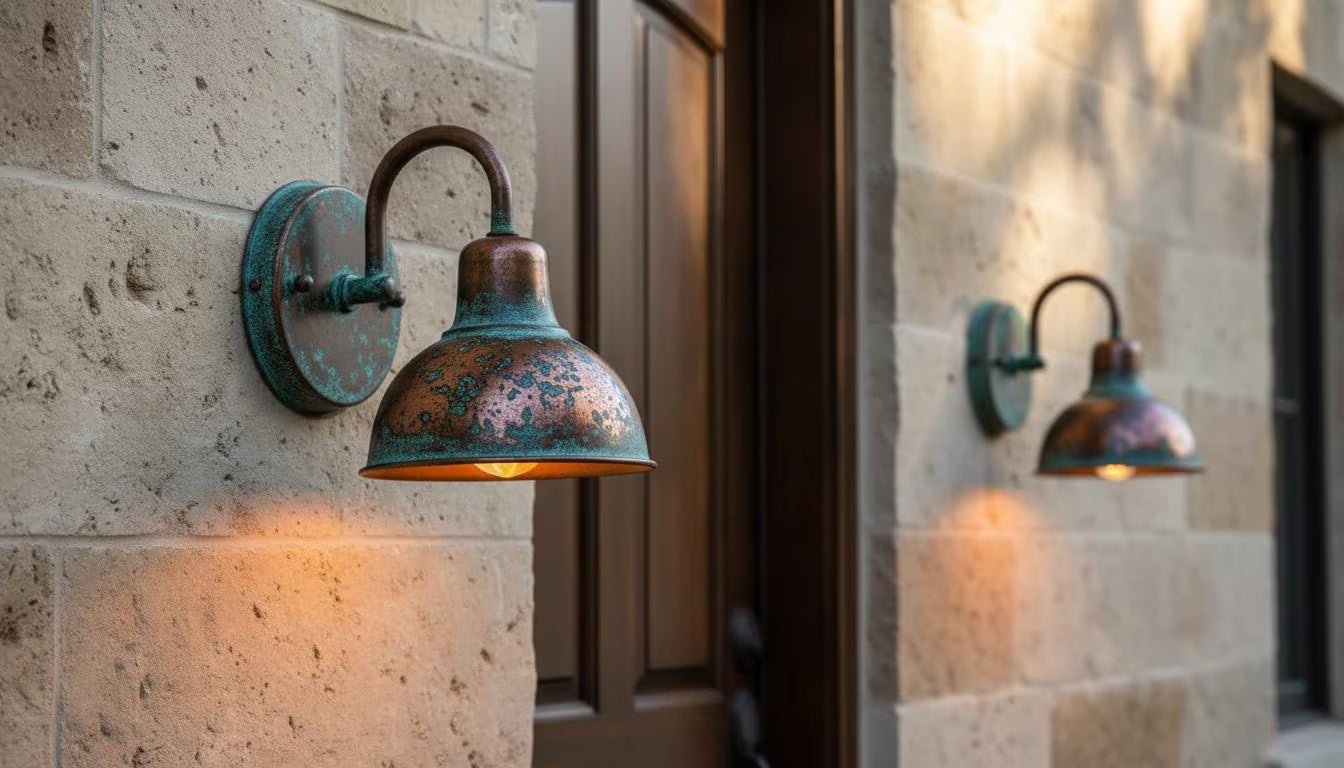 Handcrafted Copper Gooseneck Wall Light | Rustic Patina Outdoor Sconce, Farmhouse Porch & Garden Lighting | Handmade in Morocco - handcrafted luxury for kitchen and bathroom interiors by Brooklyn Brass