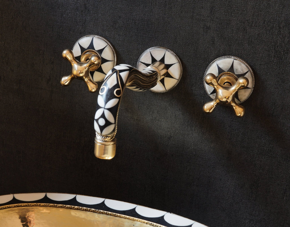 Handcrafted Wood and Brass Wall Mounted Faucet, Brass Resin Faucet for Bathroom - handcrafted luxury Bathroom Faucets for kitchen and bathroom interiors by Brooklyn Brass