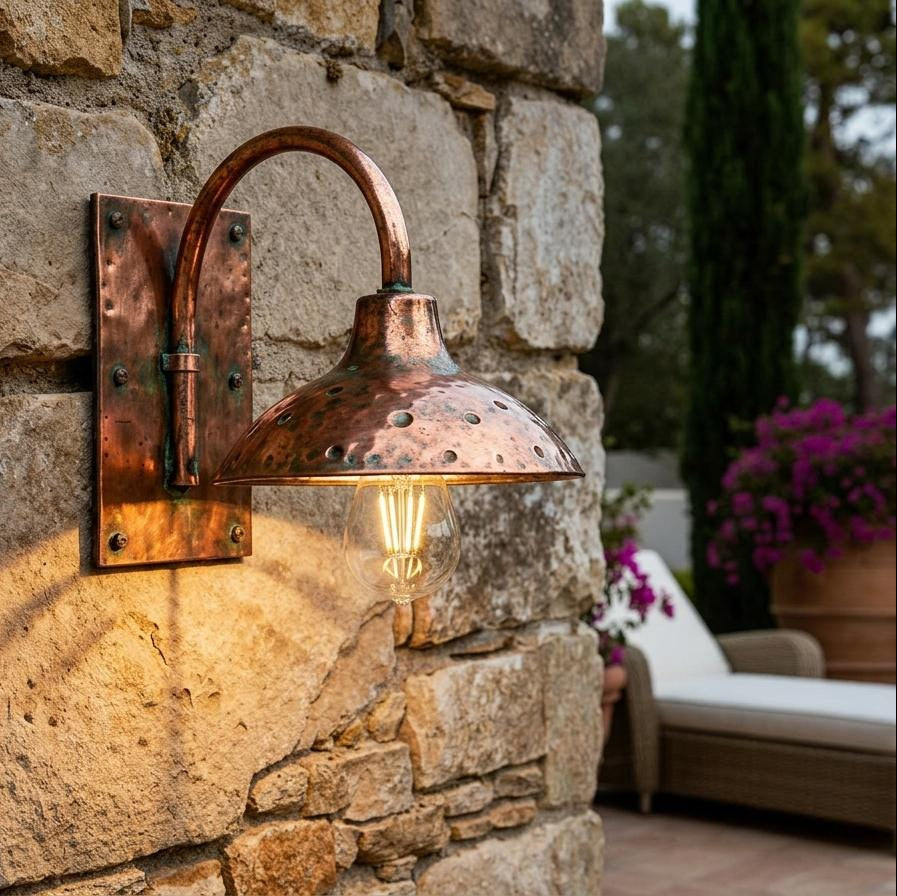 Handmade Copper Gooseneck Wall Sconce, Rustic Farmhouse Outdoor Light - handcrafted luxury for kitchen and bathroom interiors by Brooklyn Brass