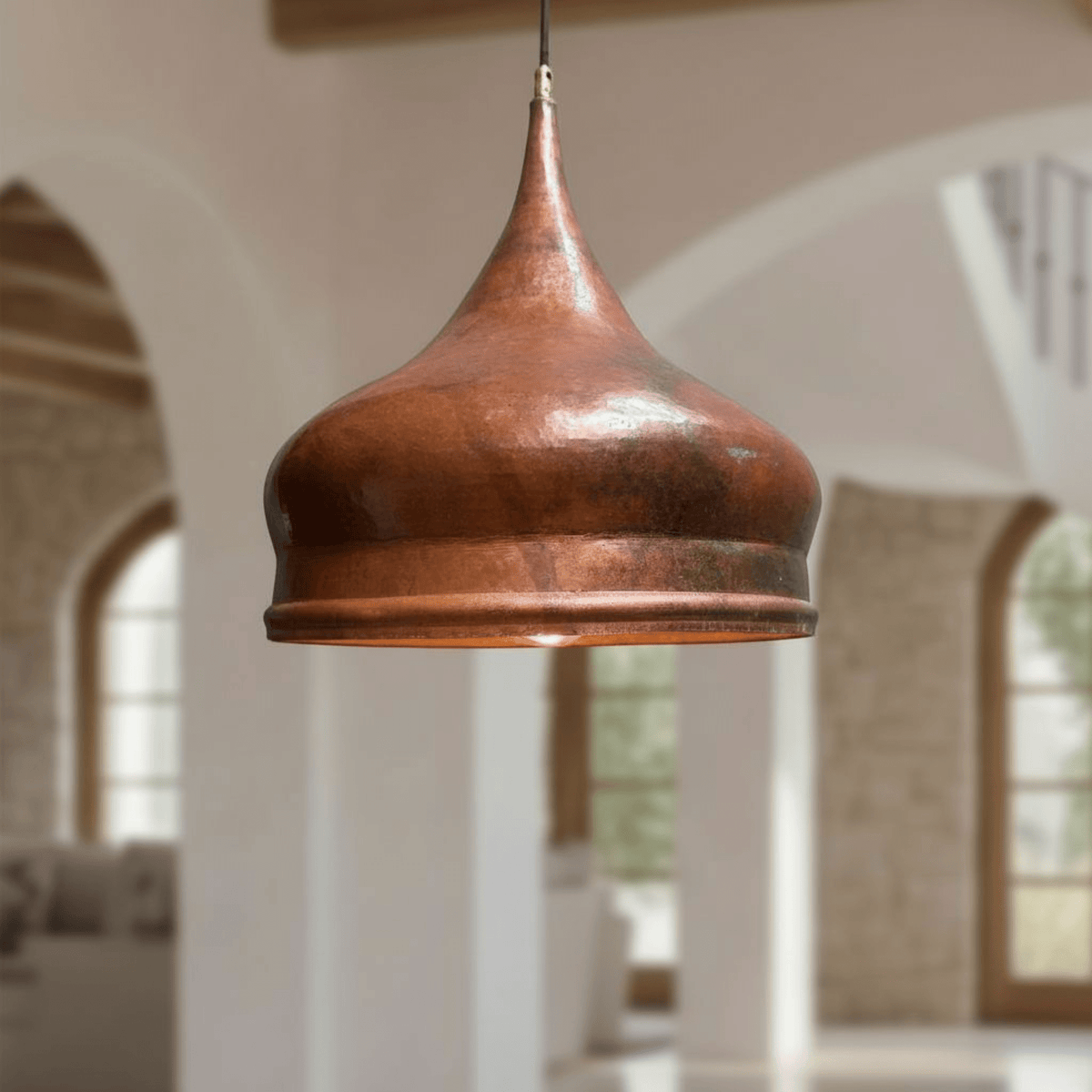 Hammered Copper Onion Dome Pendant – Rustic Ceiling Fixture for Kitchens