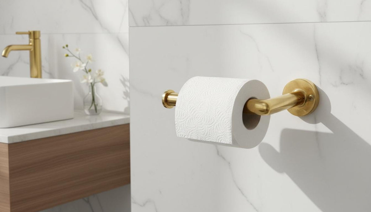 Handmade Solid Brass Toilet Paper Holder, Minimalist Modern Bathroom Accessory - handcrafted luxury for kitchen and bathroom interiors by Brooklyn Brass