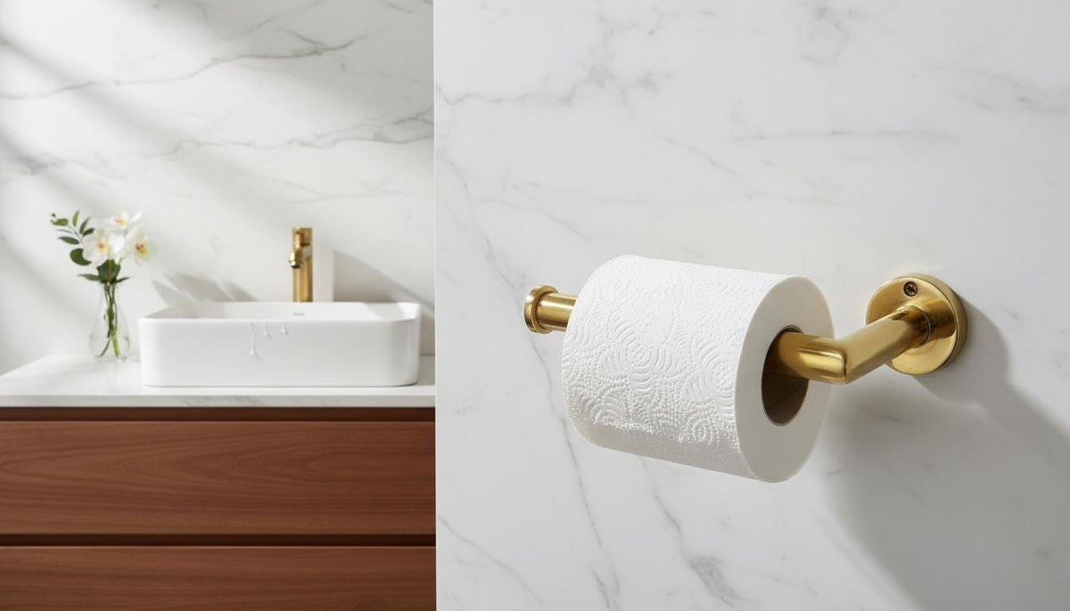 Handmade Solid Brass Toilet Paper Holder, Minimalist Modern Bathroom Accessory - handcrafted luxury for kitchen and bathroom interiors by Brooklyn Brass