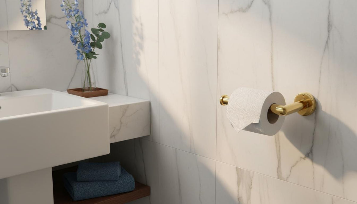 Handmade Solid Brass Toilet Paper Holder, Minimalist Modern Bathroom Accessory - handcrafted luxury for kitchen and bathroom interiors by Brooklyn Brass