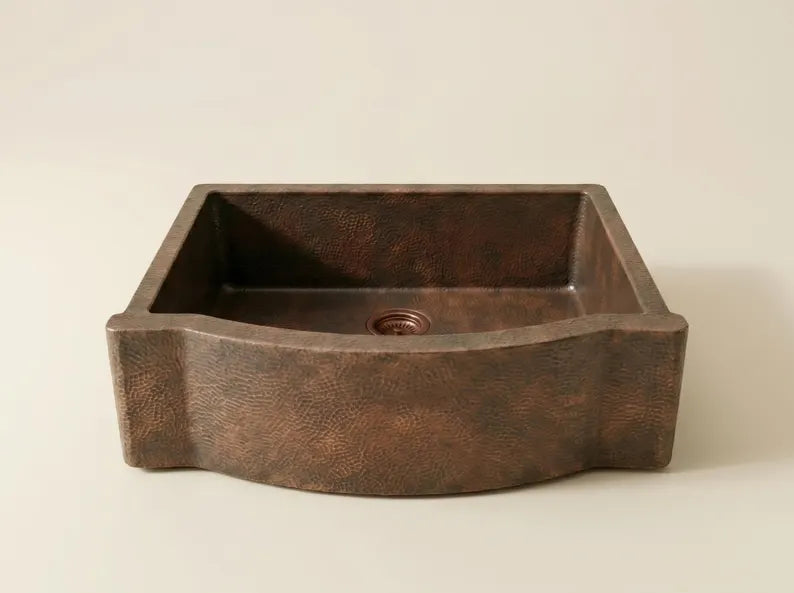 Hammered Copper Farmhouse Sink – Single Basin, Apron Front, Moroccan Artisan Kitchen Sink