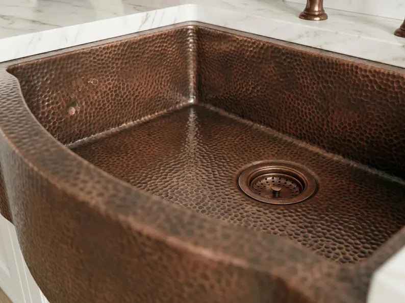 Hammered Copper Farmhouse Sink – Single Basin, Apron Front, Moroccan Artisan Kitchen Sink