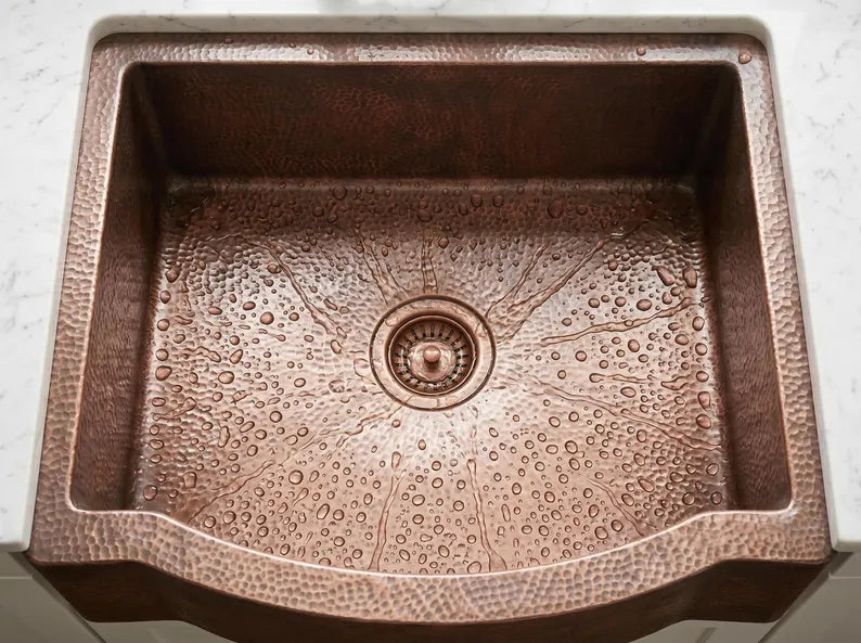 Hammered Copper Farmhouse Sink – Single Basin, Apron Front, Moroccan Artisan Kitchen Sink